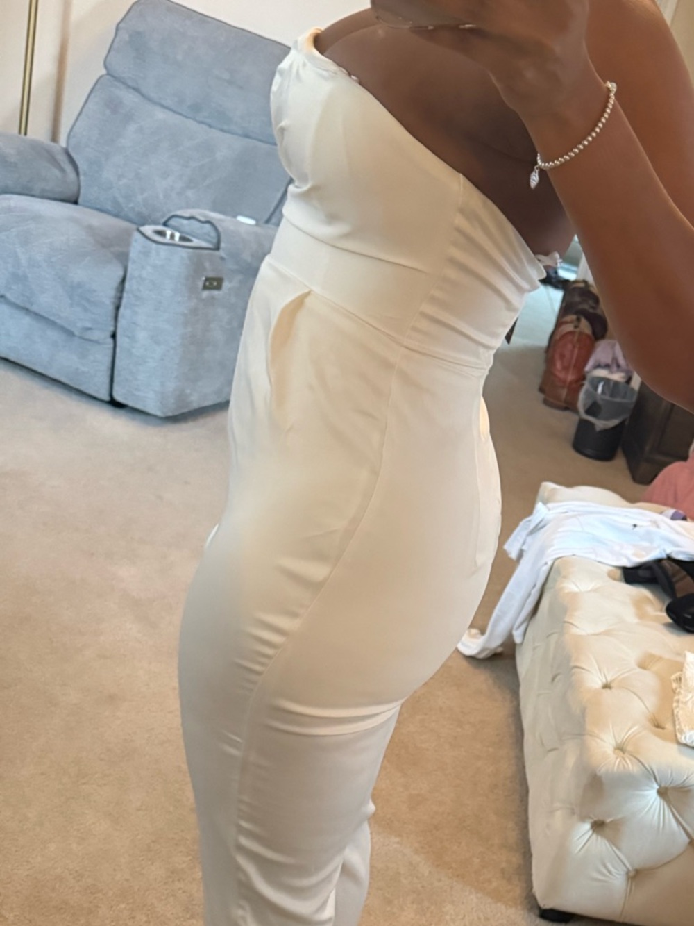 Strapless White Tailored Jumpsuit - Picture 2 of 8